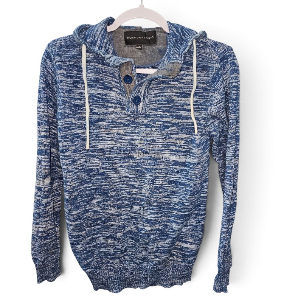 Signature Studio Hoodie Men's Small Blue Excellent Space Dye Henley AM0S0010